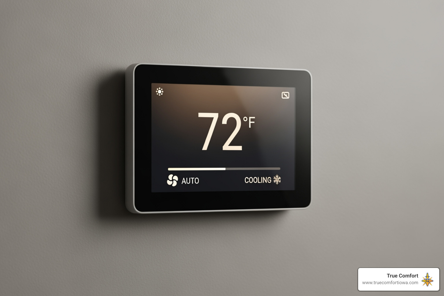 a clean, modern thermostat displaying an energy-saving temperature - affordable hvac repair in bondurant, ia