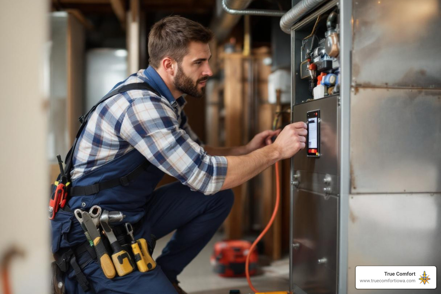 Technician installing a new furnace - emergency furnace installation in mitchellville, ia