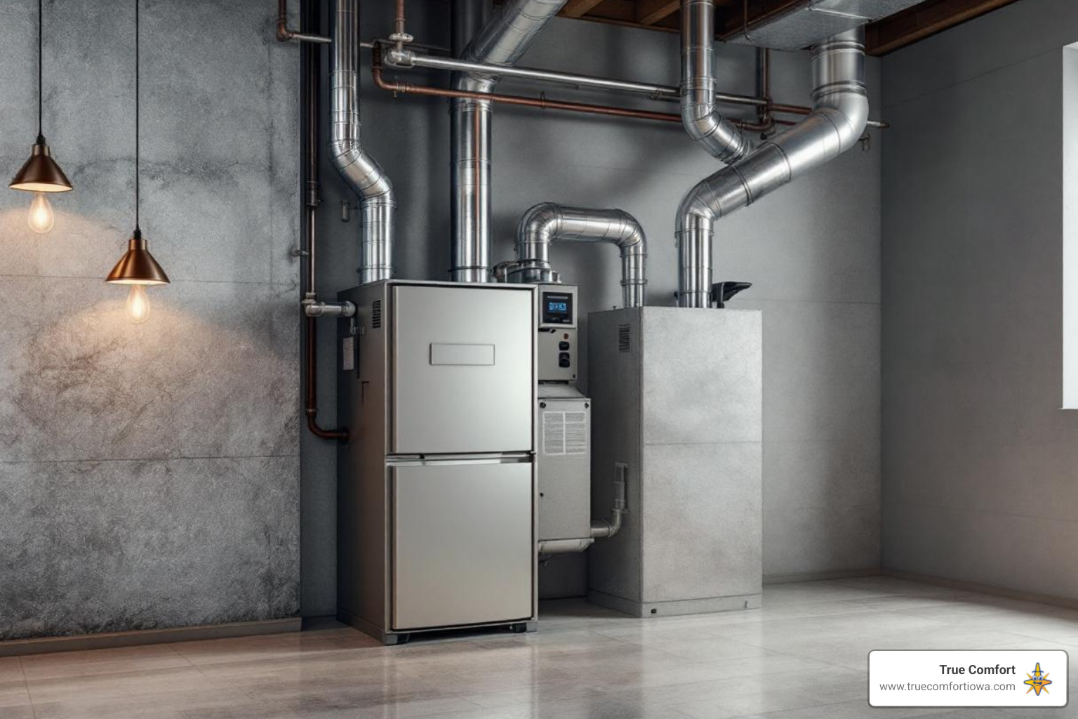 A modern, high-efficiency furnace installed neatly in a basement, showcasing its sleek design and advanced features - emergency furnace replacement in des moines, ia A modern, high-efficiency furnace installed neatly in a basement, showcasing its sleek design and advanced features - emergency furnace replacement in des moines, ia