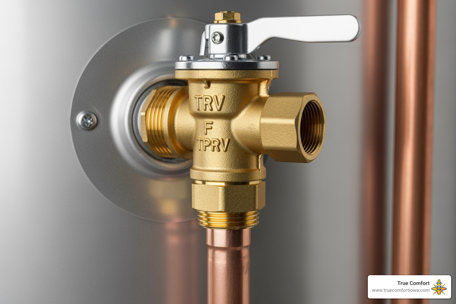 TPRV with correctly installed discharge pipe - Water heater code compliance