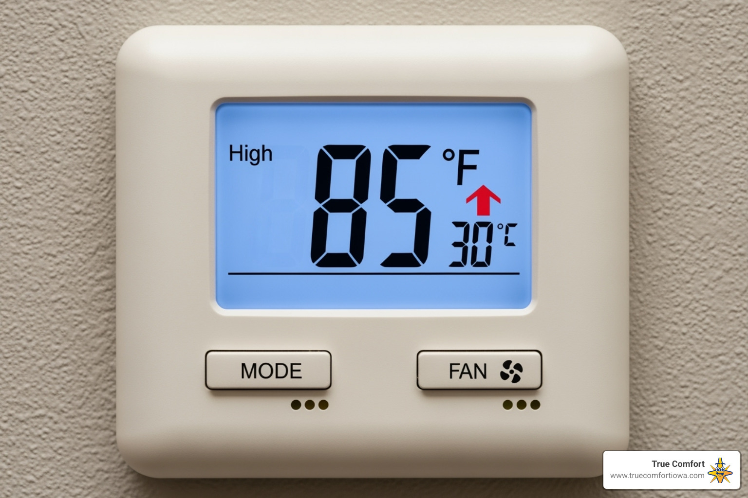 AC thermostat showing a high temperature - AC repair Clive IA