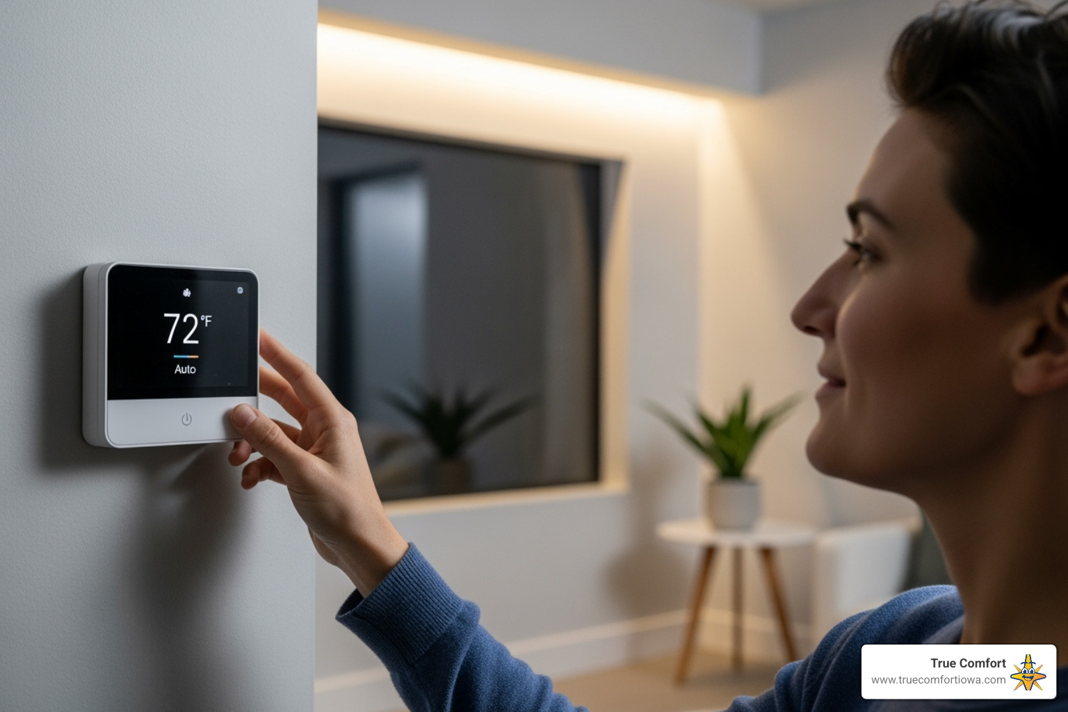 Person calmly looking at a thermostat - AC emergency service