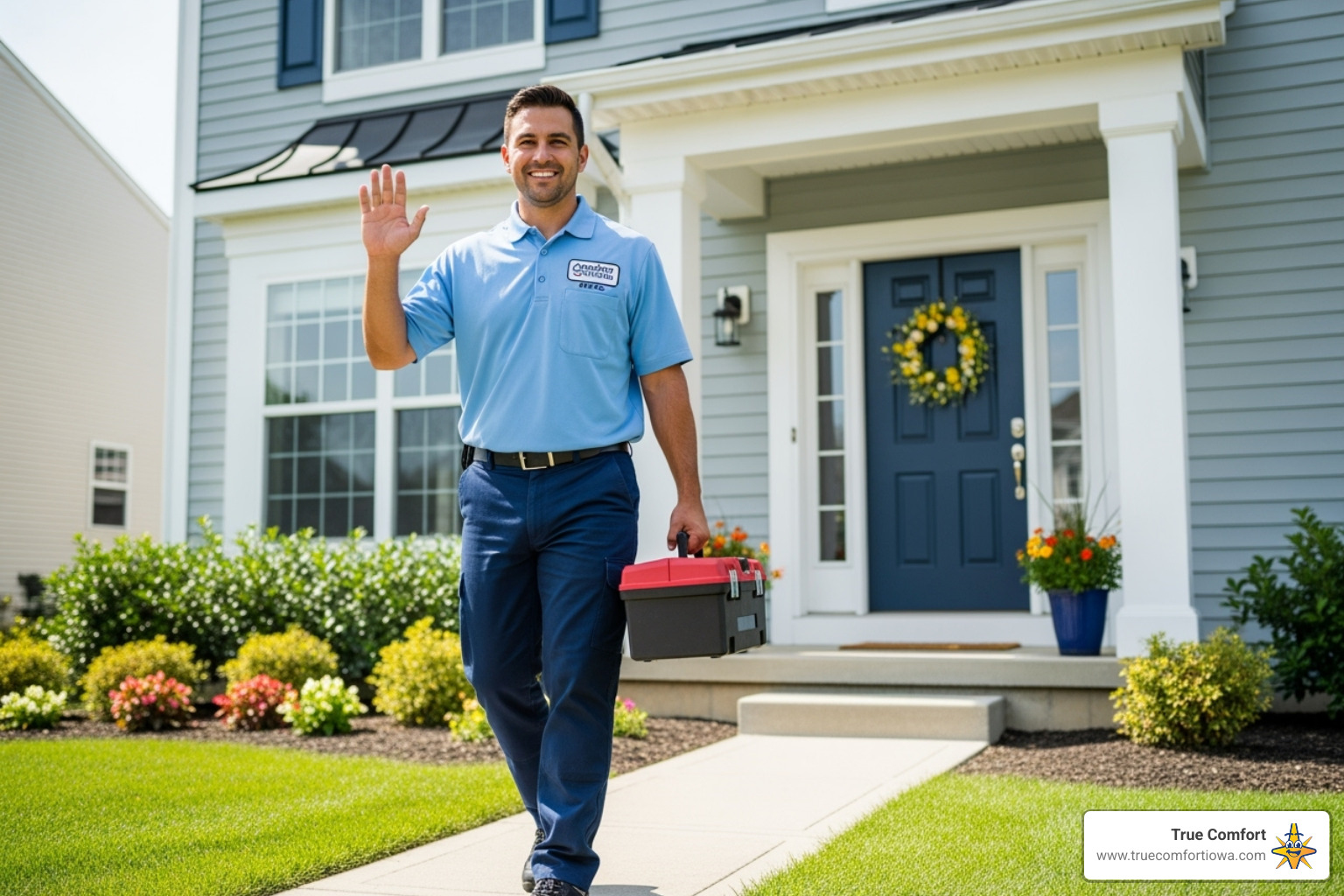 Friendly technician arriving at a home - AC emergency service