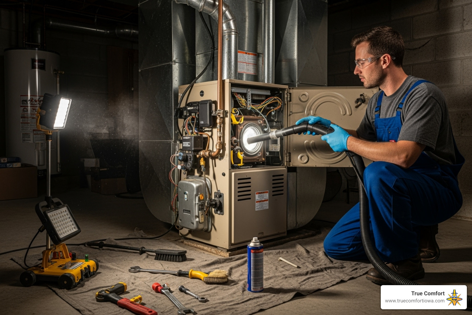 technician cleaning furnace - furnace cleaning near me