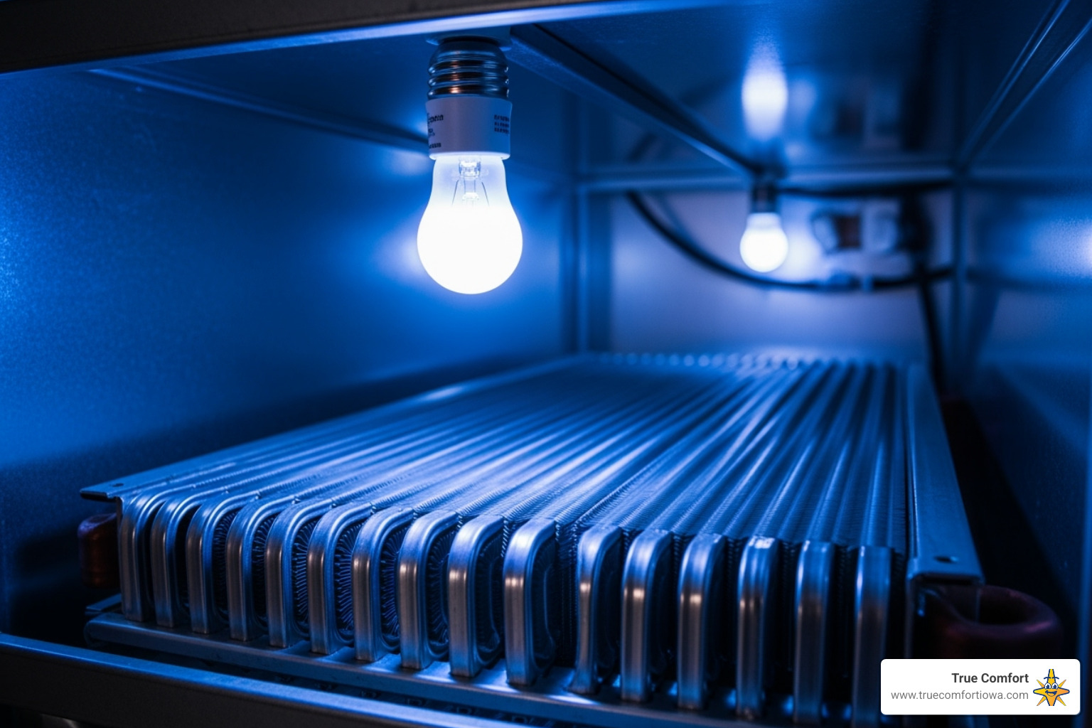 UV light installed near a clean evaporator coil - UV light HVAC