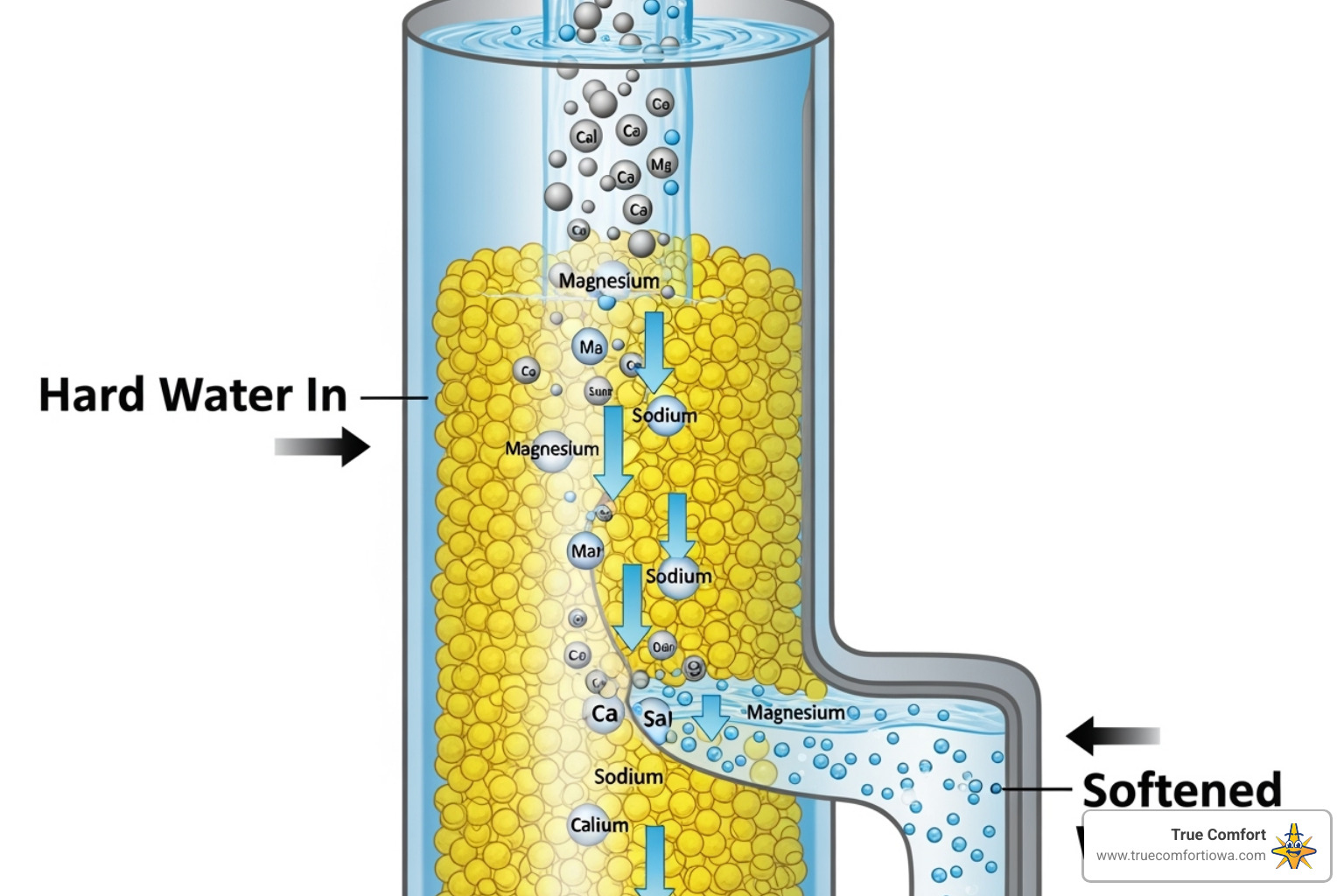 Diagram of water softening process using ion exchange system