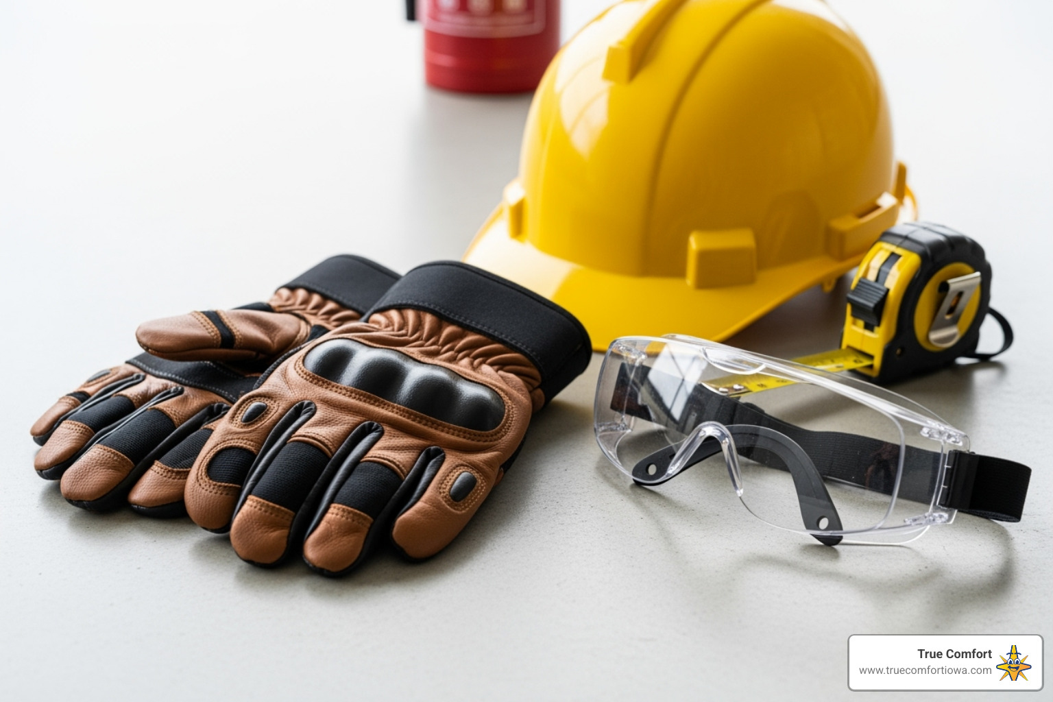 Safety gear like gloves and goggles - water heater annual service