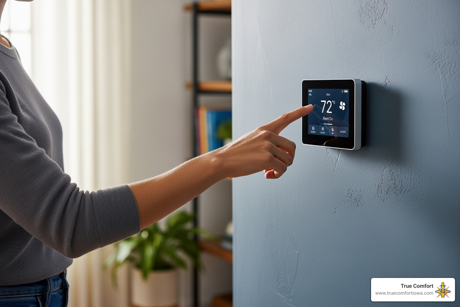 person looking at thermostat - des moines hvac repair