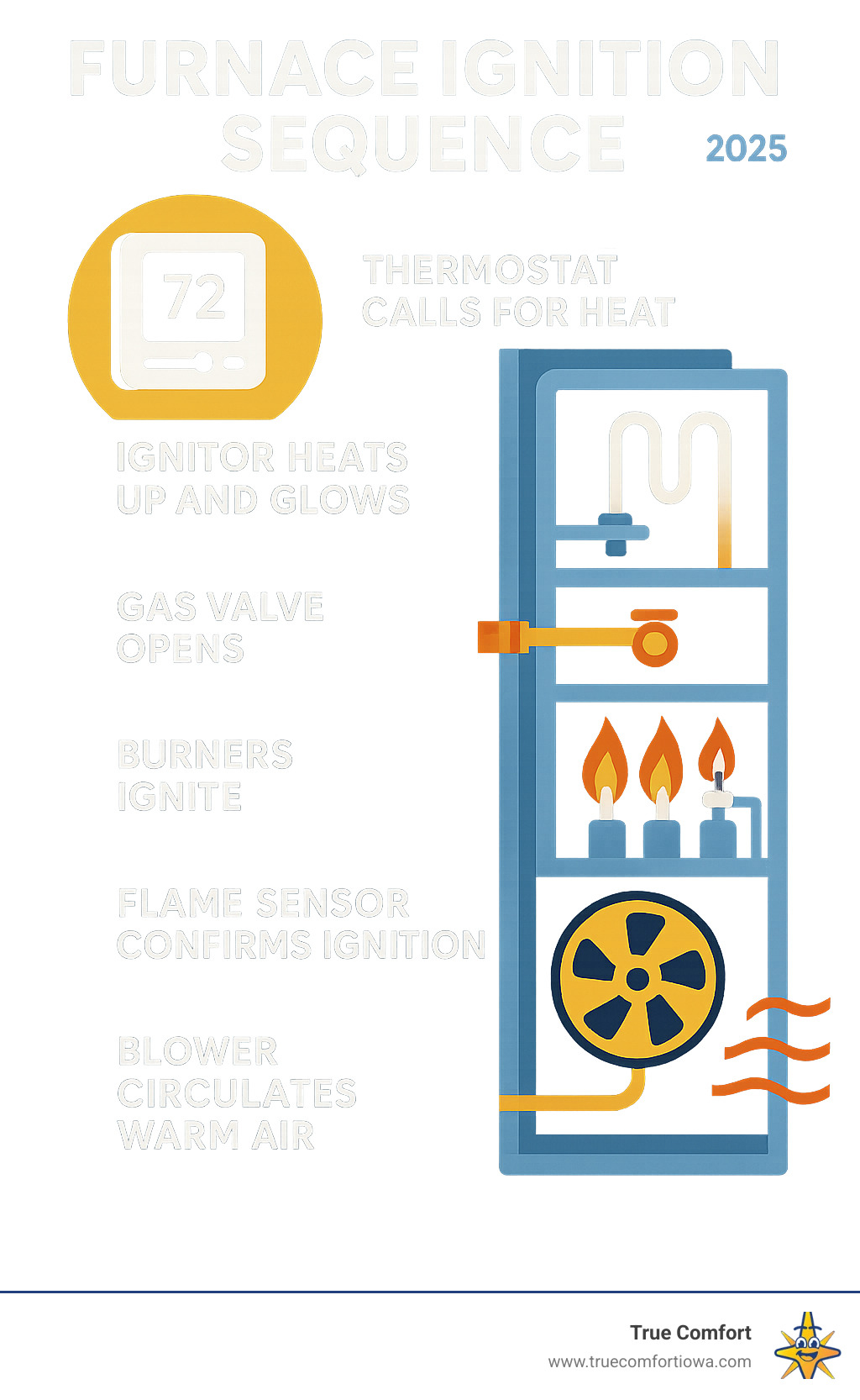 Infographic detailing furnace ignition sequence steps for 2025.