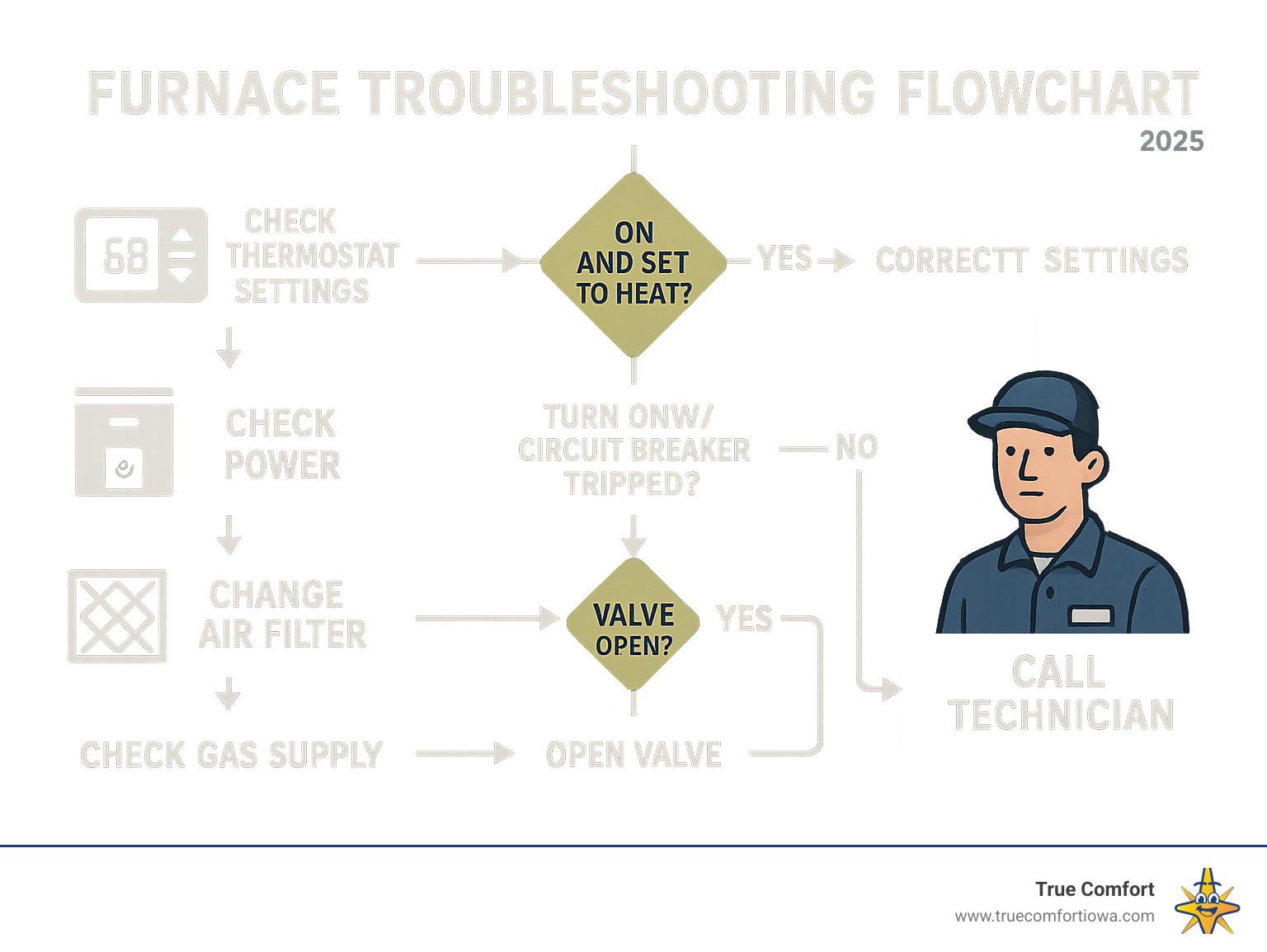 Furnace troubleshooting flowchart for diagnosing issues in heating systems