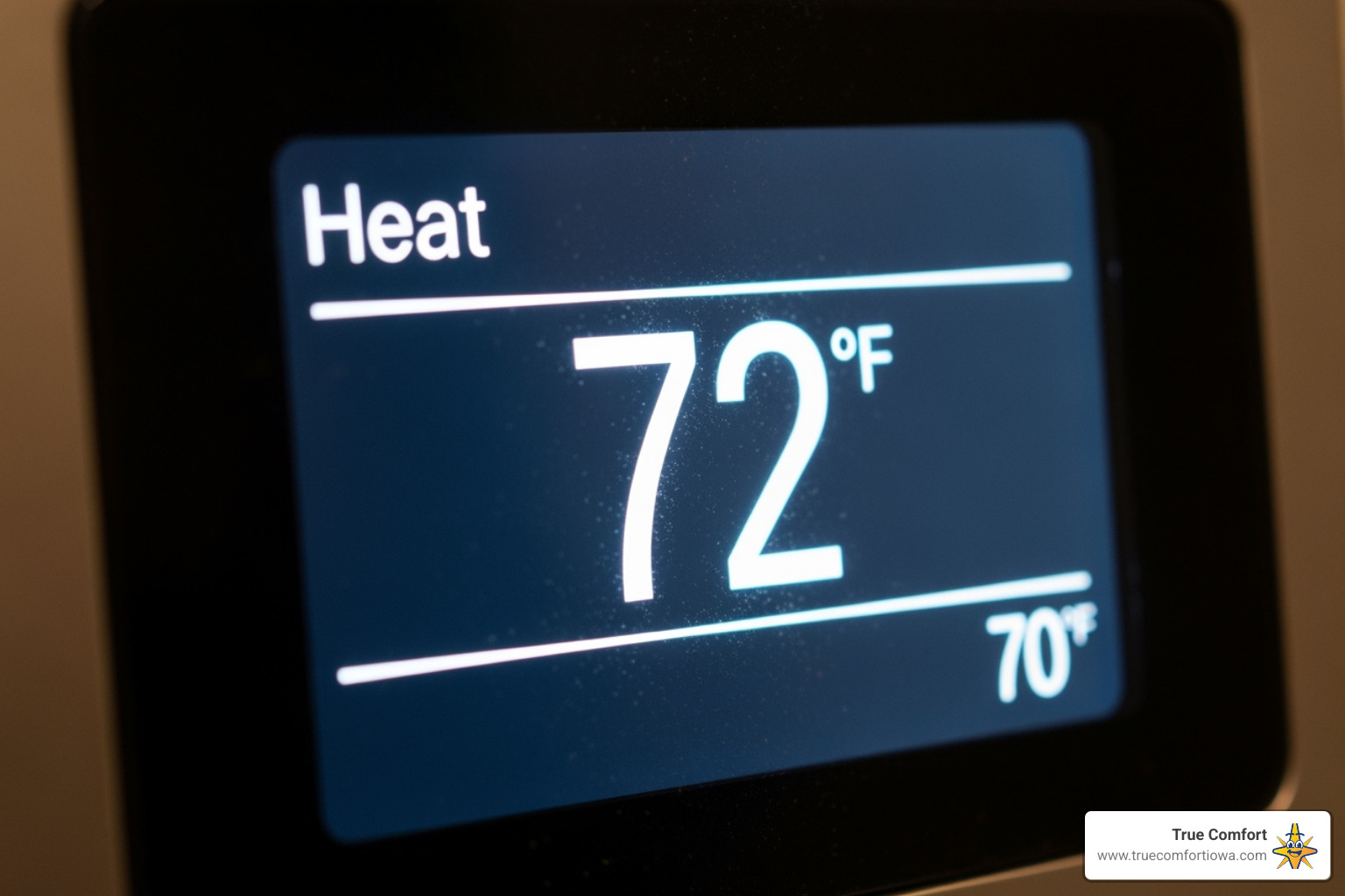 modern digital thermostat displaying 'Heat' setting - Furnace won't turn on