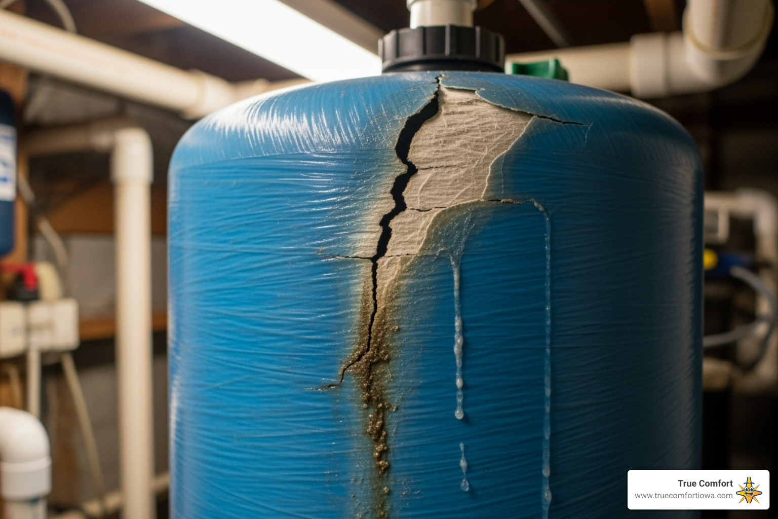Cracked water softener tank - water softener leak repair
