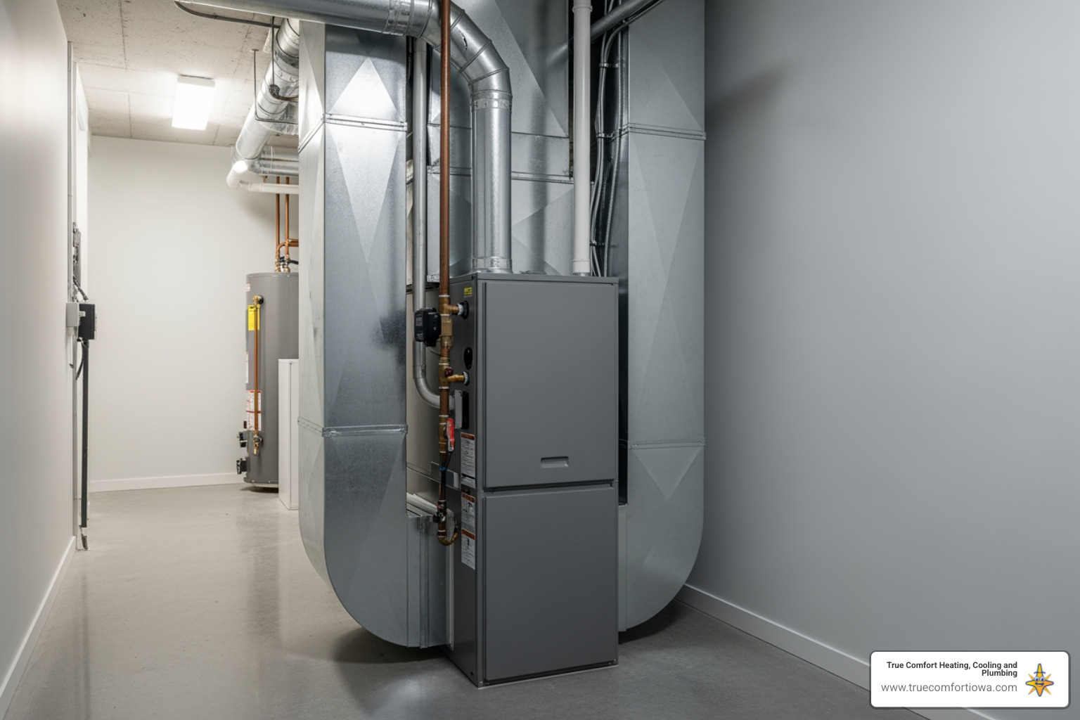 A modern, high-efficiency furnace unit installed in a clean utility space - furnace installation in urbandale, ia A modern, high-efficiency furnace unit installed in a clean utility space - furnace installation in urbandale, ia