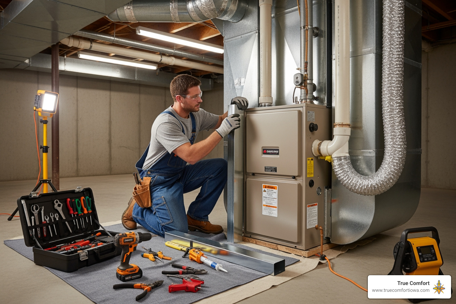 A professional technician installing a new furnace in a residential setting - furnace installation in indianola, ia A professional technician installing a new furnace in a residential setting - furnace installation in indianola, ia