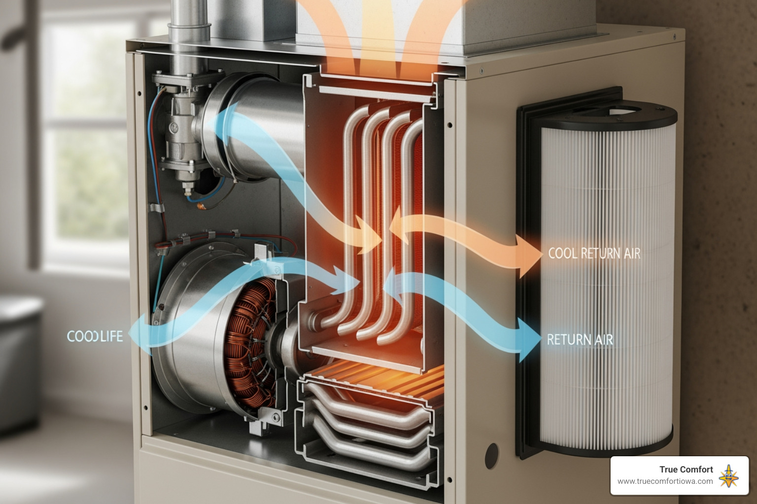diagram illustrating modern furnace components and airflow - furnace installation in grimes, ia