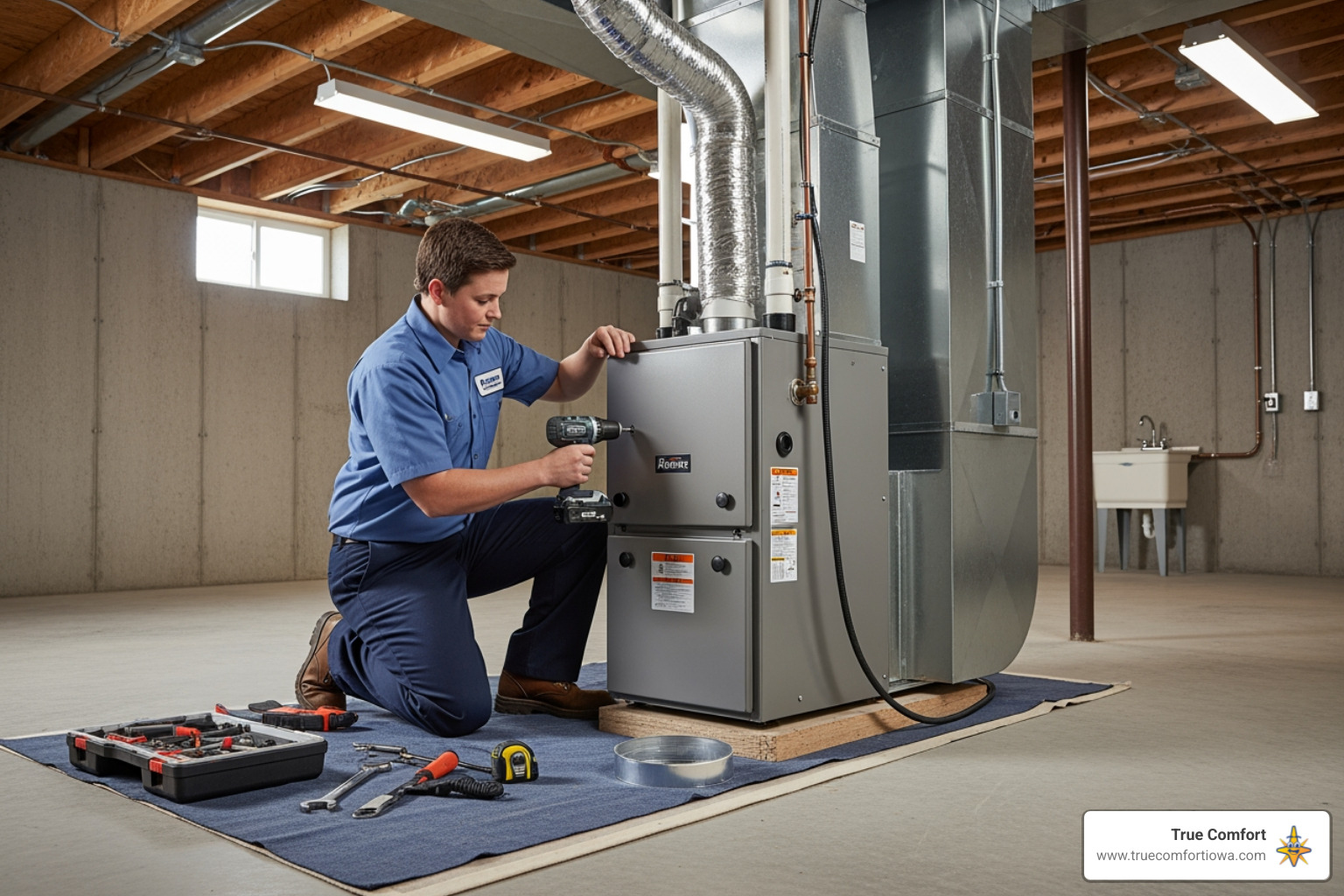 Certified technician professionally installing a new furnace - furnace installation in johnston, ia Certified technician professionally installing a new furnace - furnace installation in johnston, ia