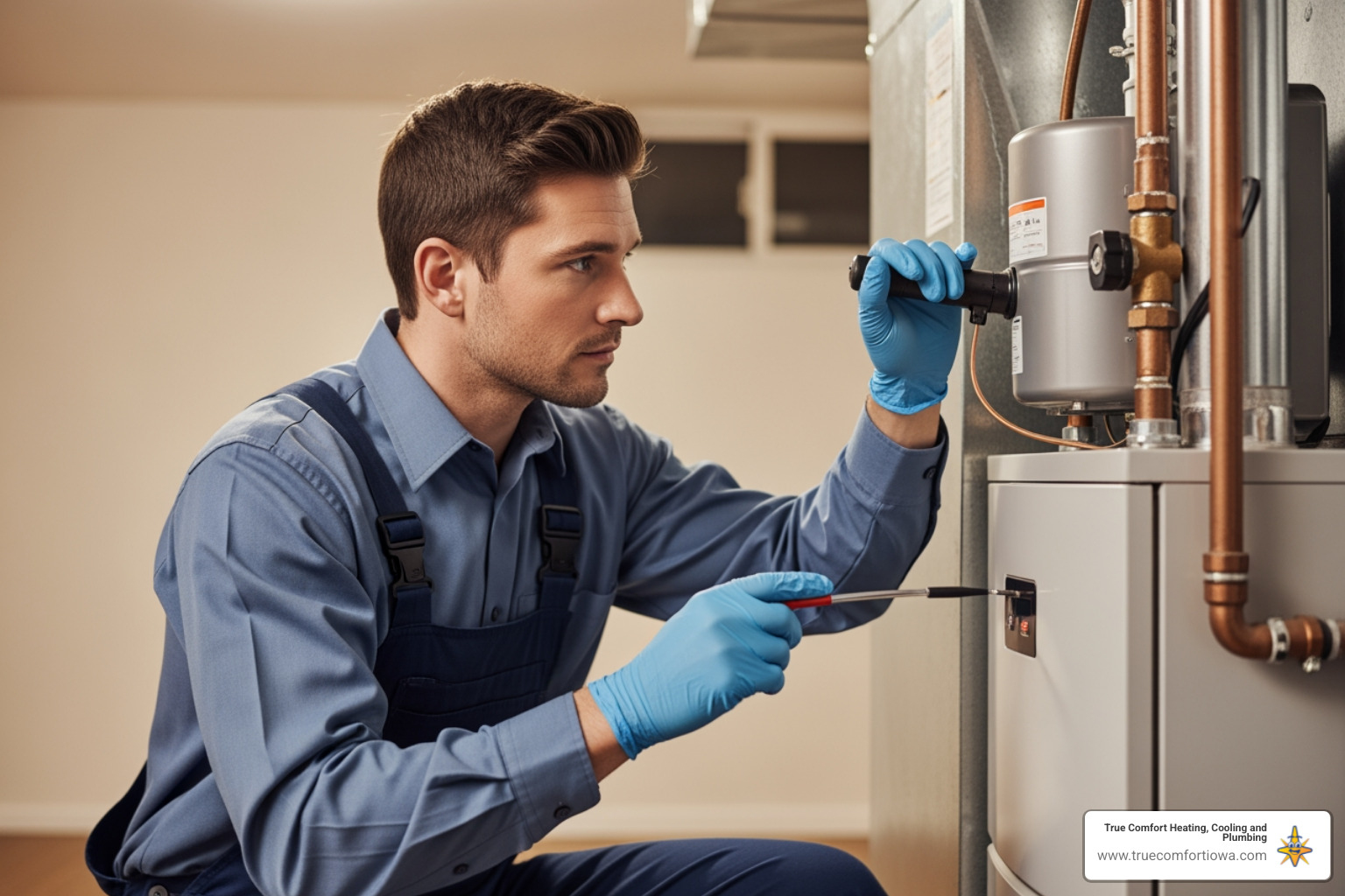 infographic showing three main benefits of annual furnace maintenance: improved energy efficiency up to 15 percent lower utility bills, extended system lifespan up to 50 percent longer equipment life, and breakdown prevention up to 90 percent fewer emergency repairs, with simple icons for each benefit - furnace maintenance in grimes, ia