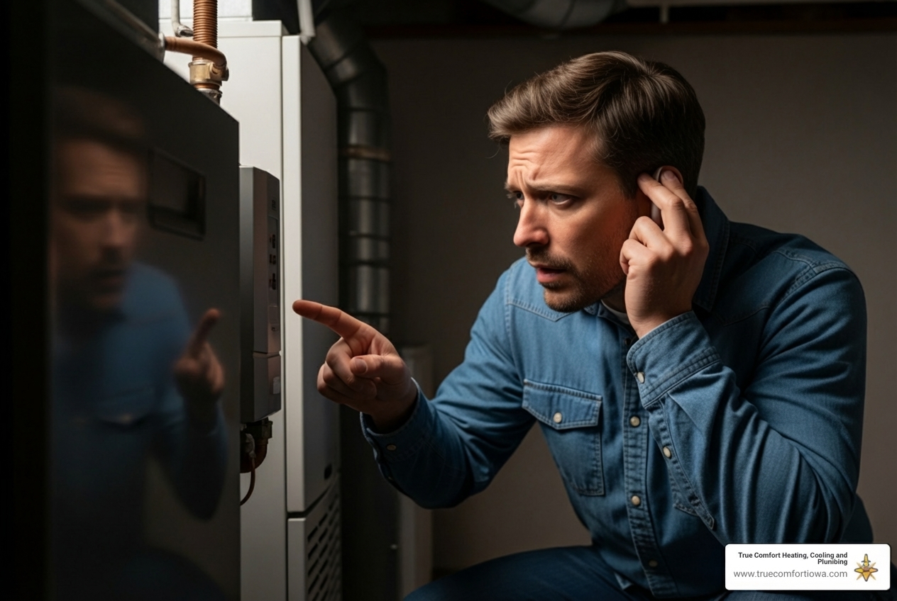 infographic showing three warning signs for emergency furnace service: thermometer with no heat symbol, nose with wavy lines indicating strange smells, and sound waves representing loud noises - 24 hour furnace service in clive, ia infographic showing three warning signs for emergency furnace service: thermometer with no heat symbol, nose with wavy lines indicating strange smells, and sound waves representing loud noises - 24 hour furnace service in clive, ia