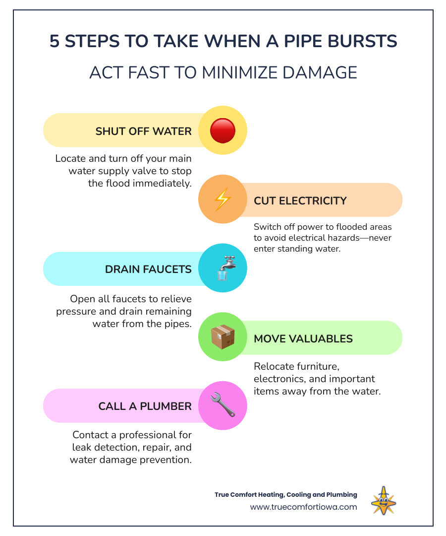 5 steps to take when a pipe bursts: shut off water, cut electricity, drain faucets, move valuables, call plumber - burst 5 steps to take when a pipe bursts: shut off water, cut electricity, drain faucets, move valuables, call plumber - burst