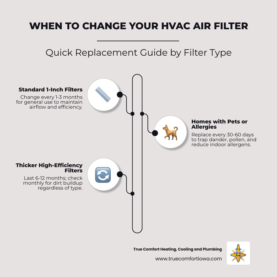 HVAC air filter replacement schedule and benefits - when to change your hvac air filter infographic