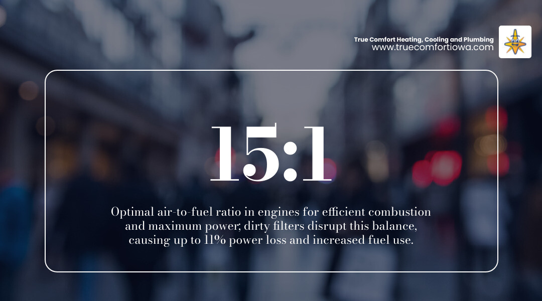 infographic explaining the 15:1 air-to-fuel ratio in engines - signs your air filter needs changing infographic