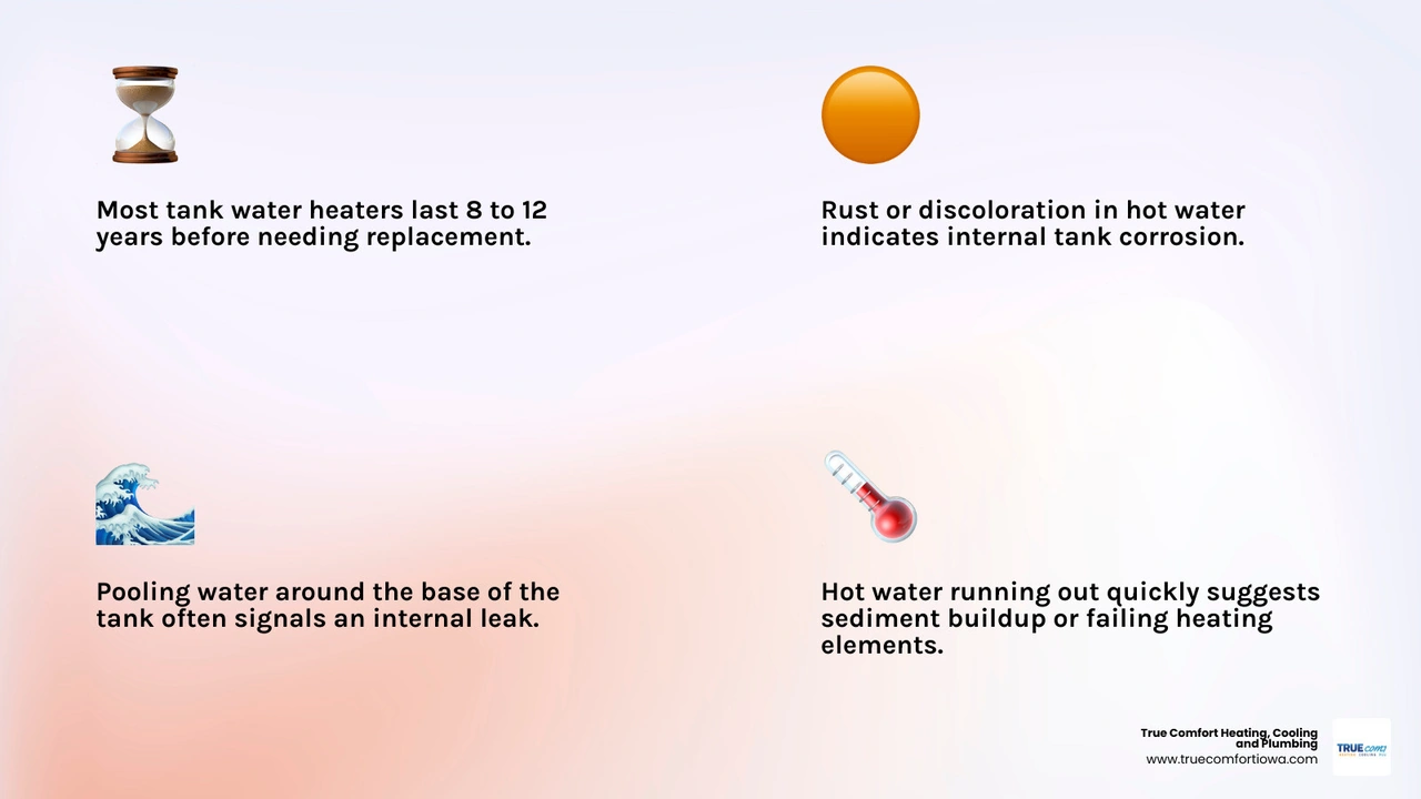 infographic showing top warning signs of water heater failure and average lifespan of tank vs tankless units - how to know infographic showing top warning signs of water heater failure and average lifespan of tank vs tankless units - how to know