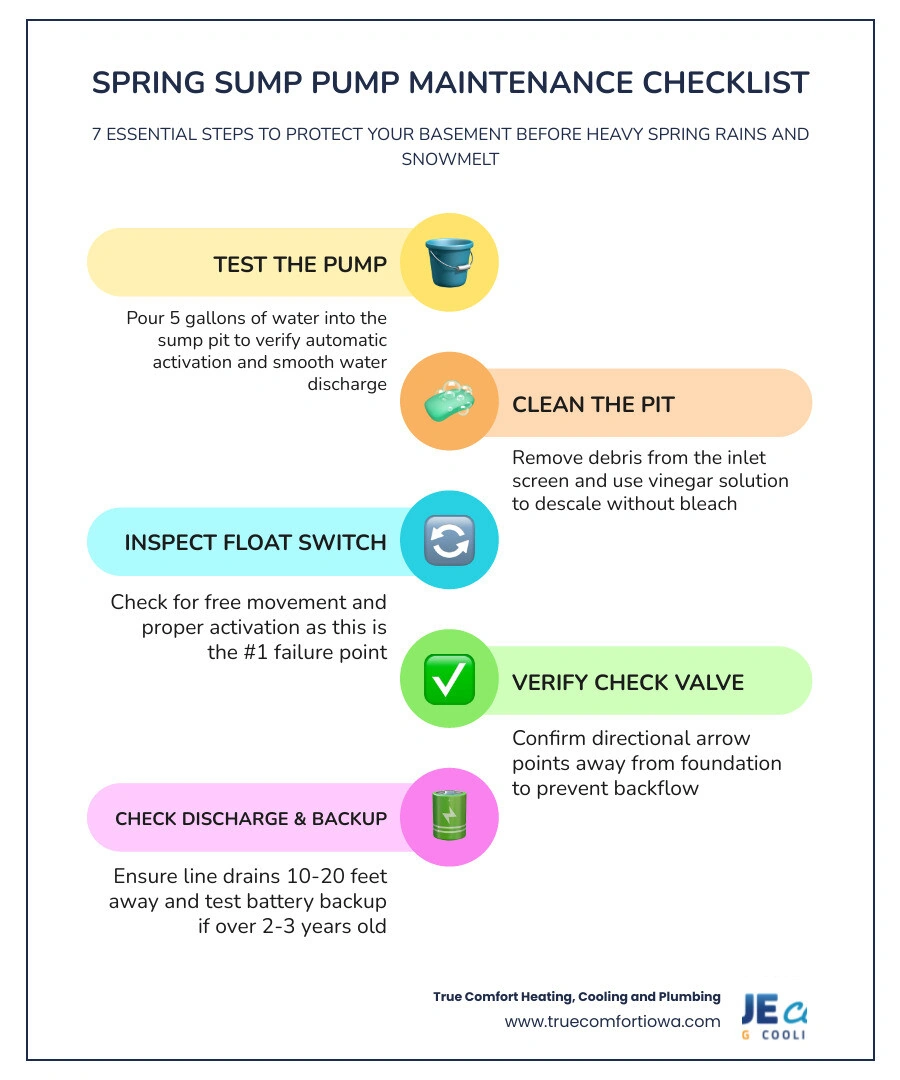 Spring sump pump maintenance checklist infographic for homeowners infographic