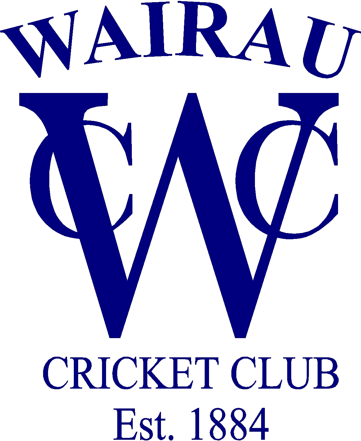 Wairau Cricket Club logo with large blue W and text Est. 1884 below