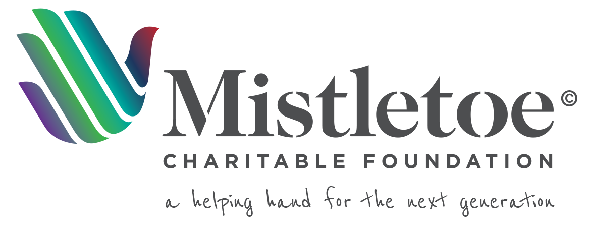 Mistletoe Charitable Foundation logo with multicolored hand and tagline 'a helping hand for the next generation'.