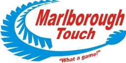 Marlborough Touch logo with blue spiral and red text saying 'What a game!'