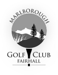 Black and white circular landscape with mountains and two pine trees in the foreground.