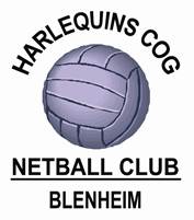 Harlequins Cog Netball Club logo with a purple netball and black text on white background.