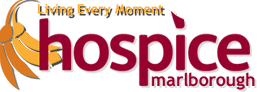 Hospice Marlborough logo with orange leaf and text Living Every Moment