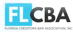 Logo of Florida Creditors Bar Association with letters FL in white on blue square and CBA in black.