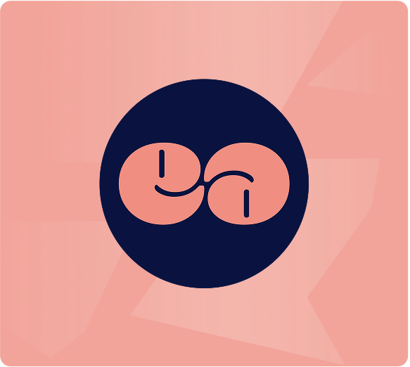 Empowered English circular logo with coral “ee” icon on a radial coral background.