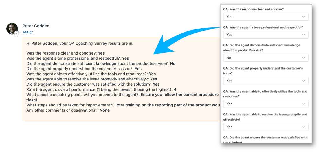 QA and coaching surveys in Zendesk
