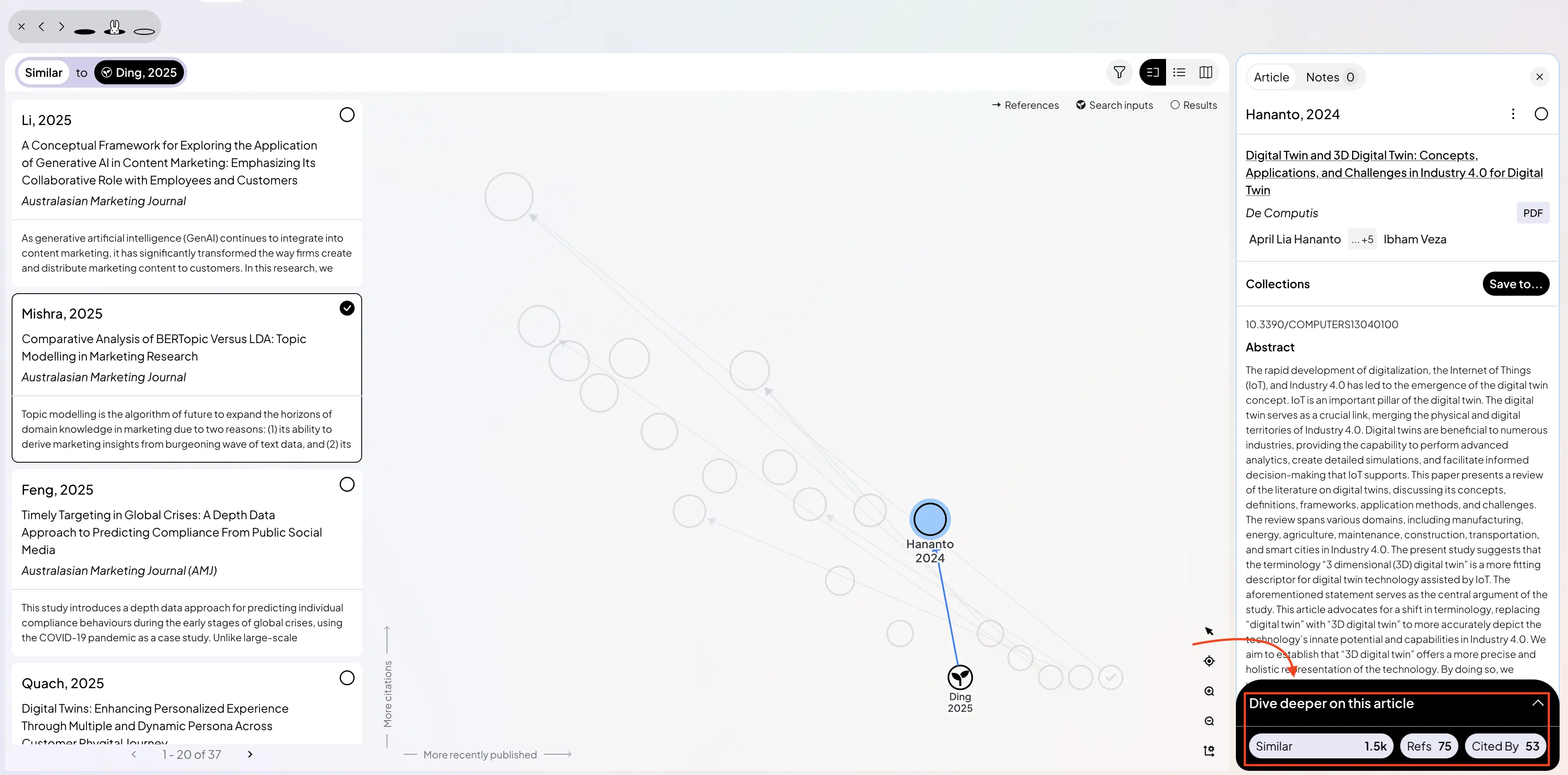 explore articles deeper: similar, references, cited by