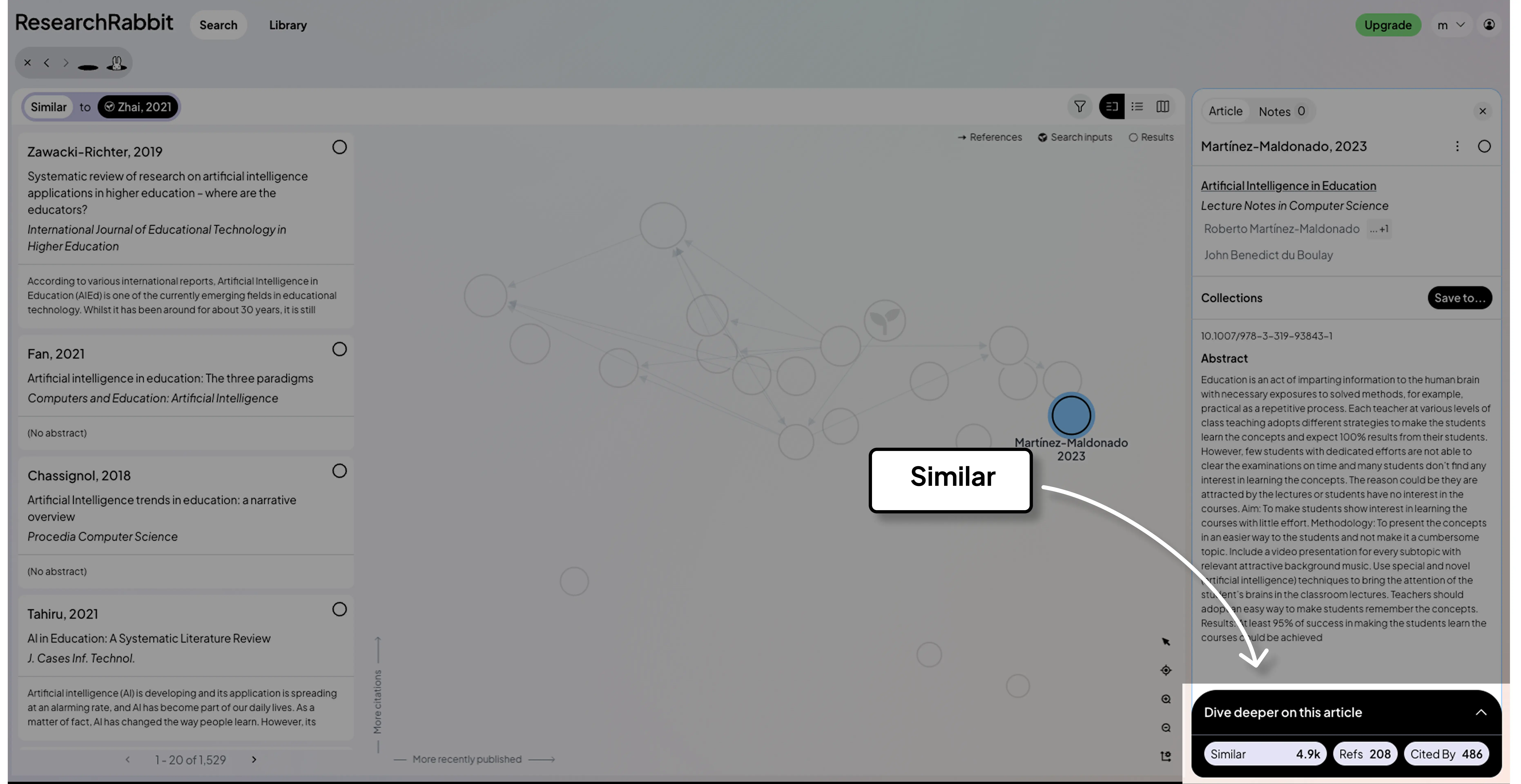 Find relevant academic papers with ResearchRabbit's Similar search. Explore co-cited studies, uncover related literature, and identify research that aligns with your research question beyond keyword matching.