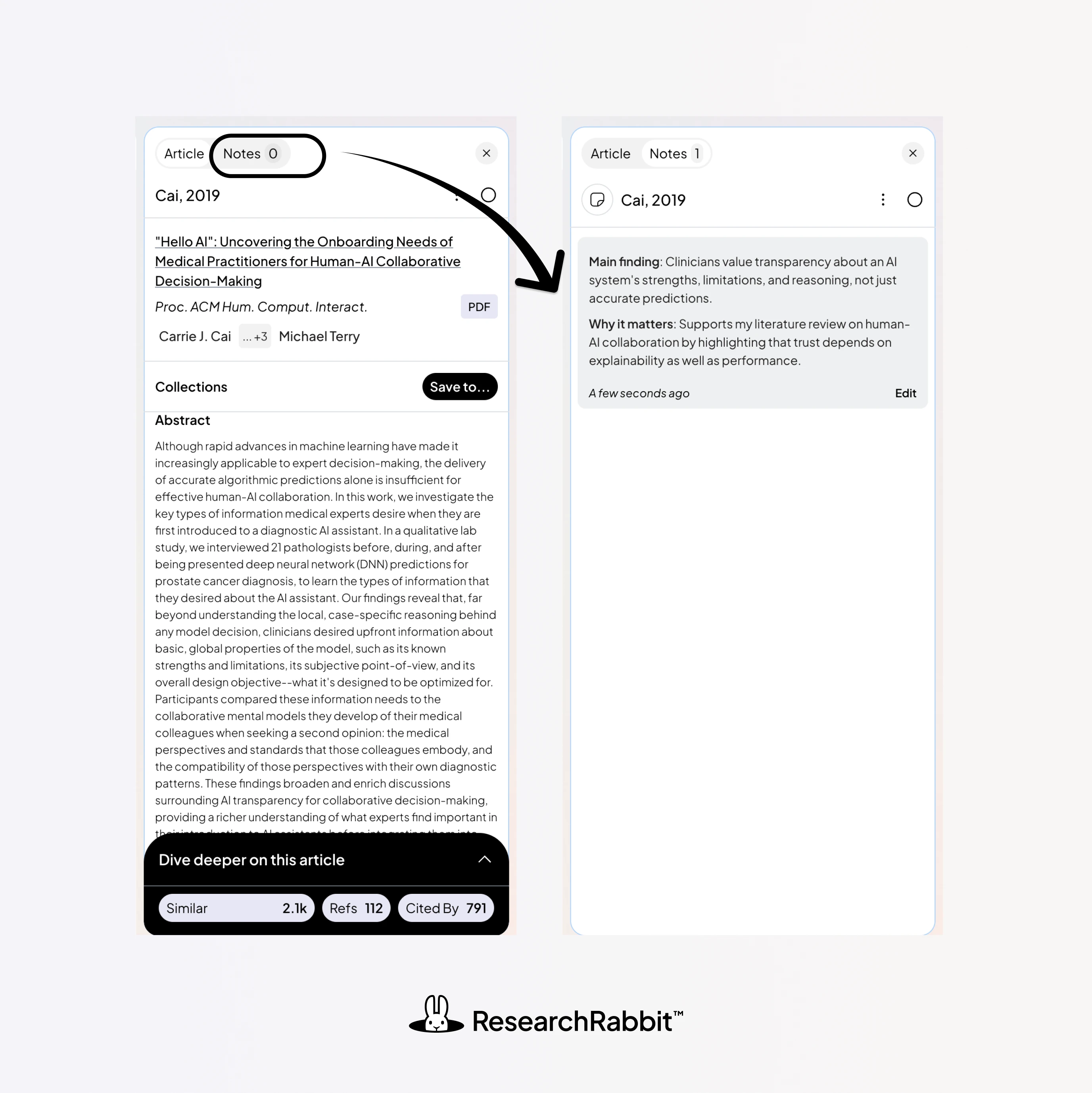 Use ResearchRabbit Notes to capture key findings and organize research papers without losing important insights.