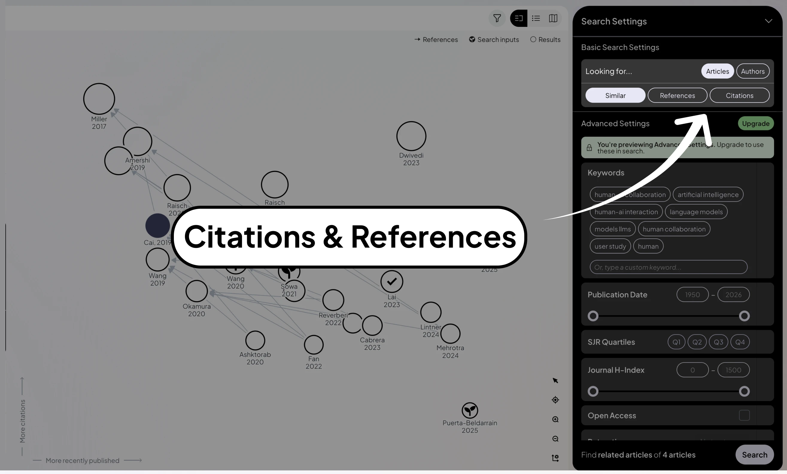 Explore backward and forward citation searches using ResearchRabbit's References and Citations features.