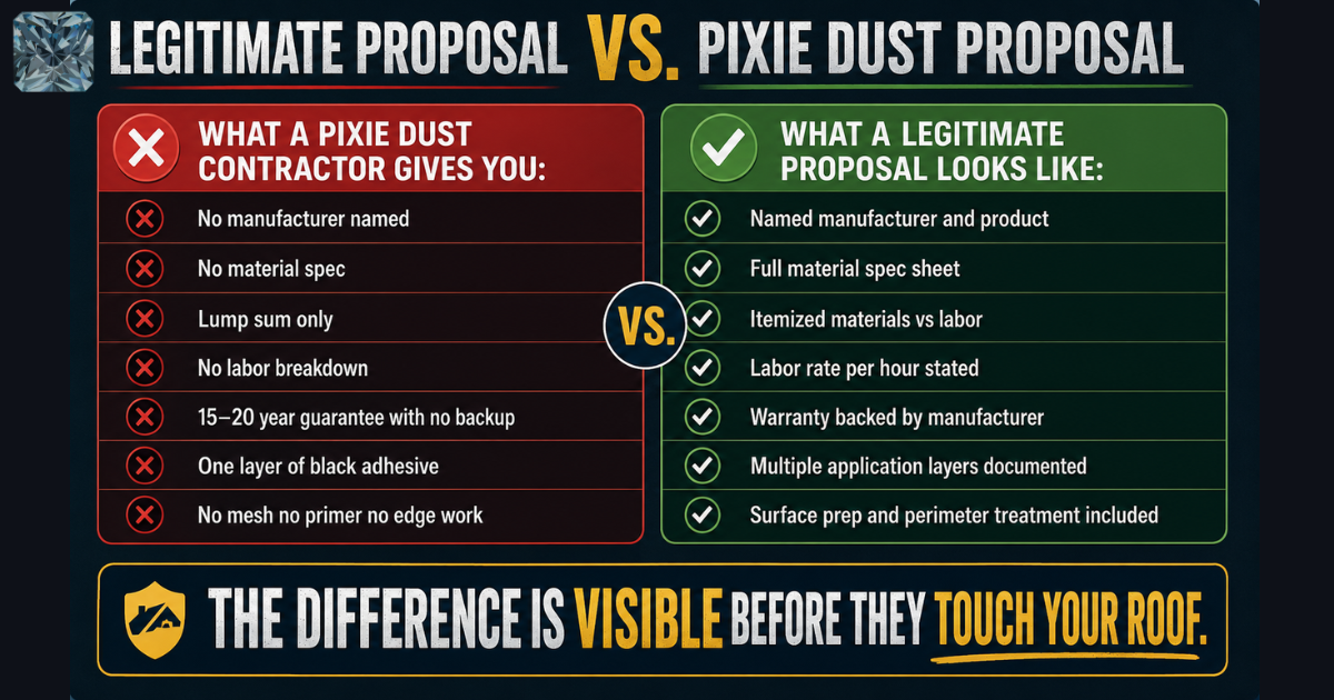 Legitimate vs. pixie dust roofing proposal checklist for commercial flat roof contractors