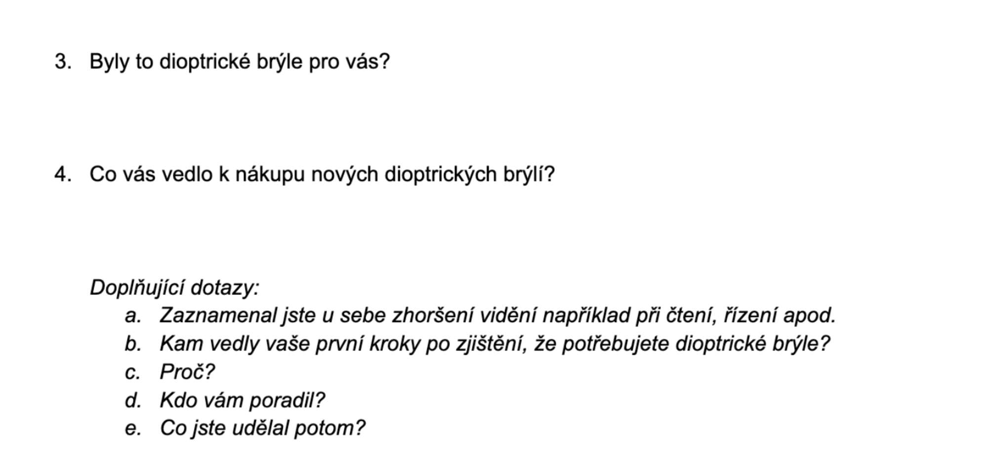 Ukázka z přípravy dotazníku