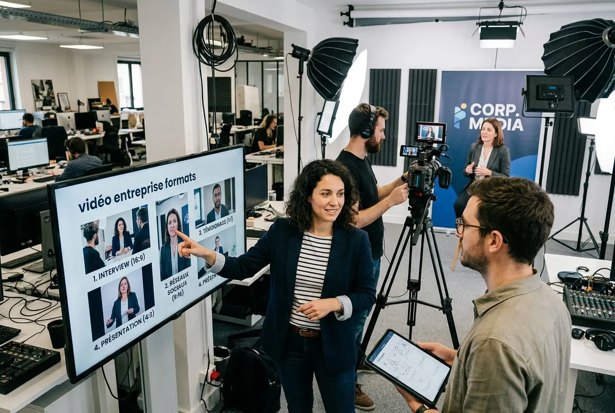 Équipe studio vidéo d'entreprise en tournage