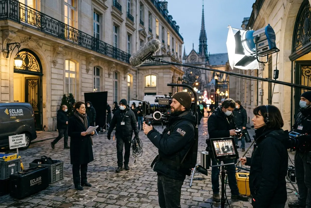 Équipe de tournage vidéo en plein cœur de Paris