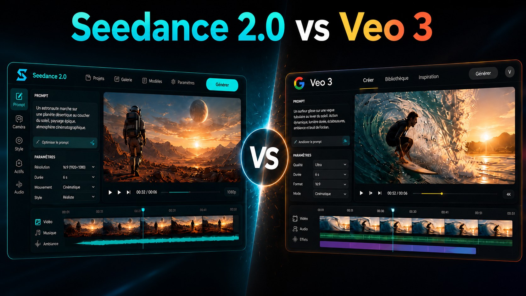 Comparatif des générateurs de vidéo IA Seedance et Veo