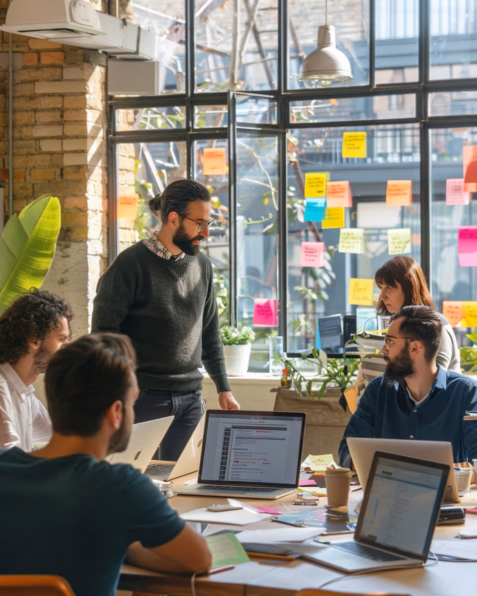 A group of people working together in an creative office