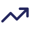 Stylized upward trending graph with an arrow.
