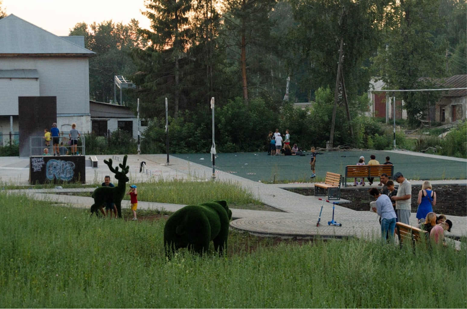 People gathered in a community park