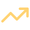 Line graph with an upward arrow icon, indicating growth or trend.