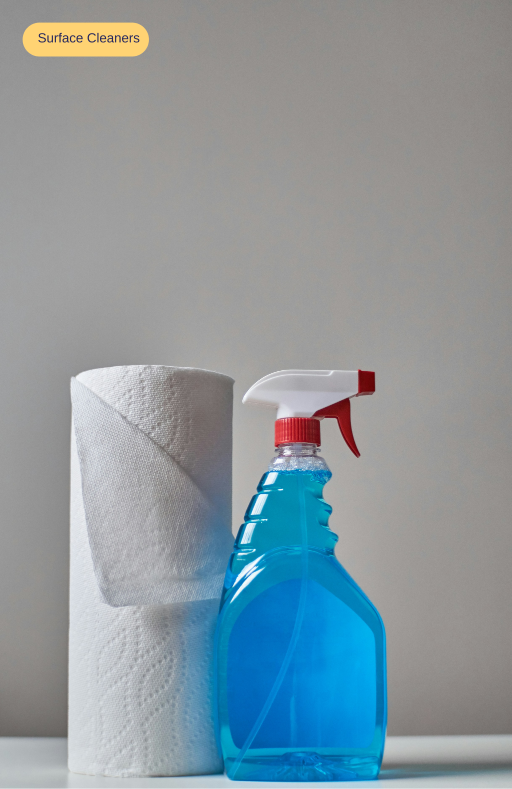 Product mockup showcasing surface cleaner product with category label.